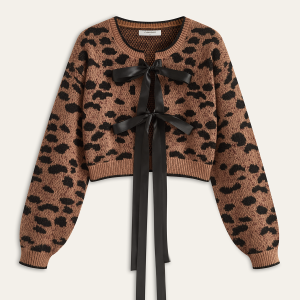 Leopard Print Bow Tie Cardigan