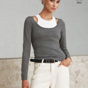 2 in 1 Wool-Blend Layered Cut-Out Knit Top