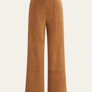 Suede Effect Mid-Waist Paneled Pants