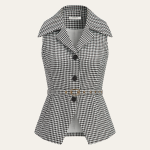 Houndstooth Belted Collar Vest