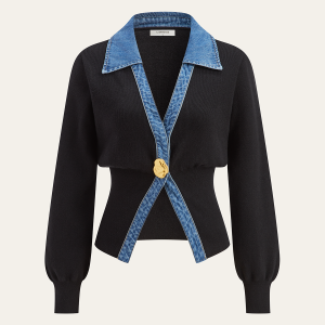 Denim Trim Metal Button Cardigan