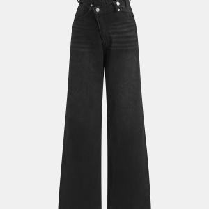 Asymmetric Mid-Waist Denim Pants