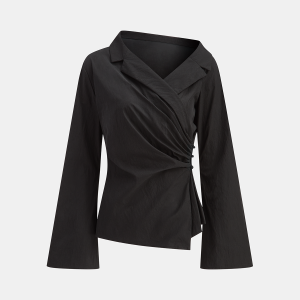 Flared Sleeve Asymmetric Wrap Shirt