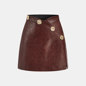 Asymmetric Metal Detail PU Leather Mini Skirt