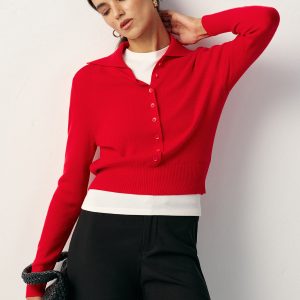 Knit Button Front Collared Top