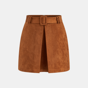 Suede Effect Belted Split Mini Skirt