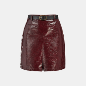 PU Leather Belted Mini Skirt