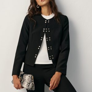Round Neck Double-Breasted Blazer