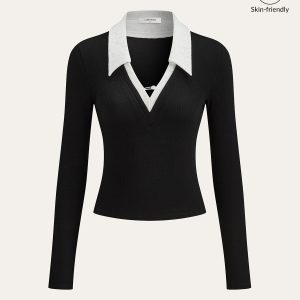 Lace Trim Collar Cotton Blend T-Shirt