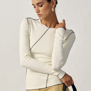 Contrast Piping Ribbed Knit Top