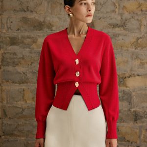 Wool Blend Cropped V-Neck Cardigan