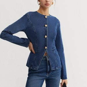 Button Down Denim Slim Jacket