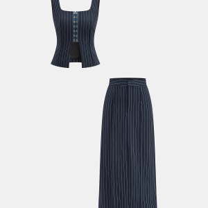 Hook-Eye Striped Top and Skirt Set