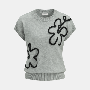 Floral Applique Cap Sleeve Sweater Vest