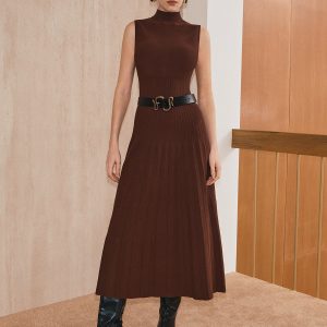 Turtleneck Sleeveless Knit Maxi Dress without Belt
