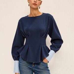 Round Neck Balloon Sleeve Peplum Sweatshirt