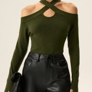 Cross-Strap Off-Shoulder Knit Top