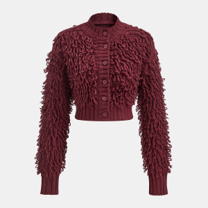 Textured Fringe Buttoned Knit Top
