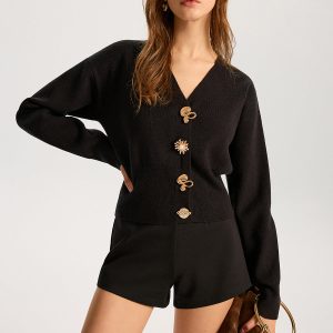 Wool Blend Metal Detail Knit Top
