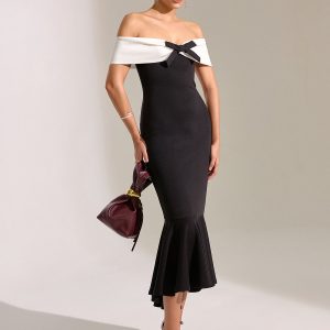 Bow Off-Shoulder Mermaid Midi Dress