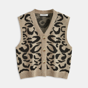 Leopard Print Wool Blend Sweater Vest