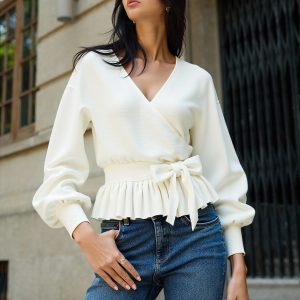 Bow Belted Peplum Knit Top