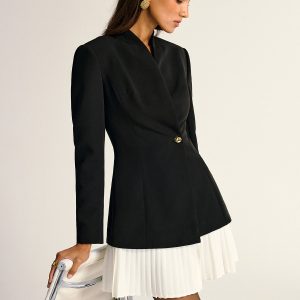 Contrast Pleated Hem Blazer Dress