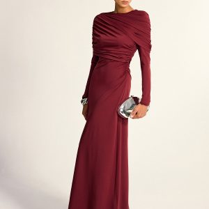 Draped Long Sleeve Maxi Dress