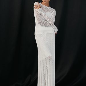 Lace Paneled Knit Maxi Skirt