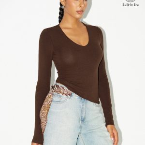 Bra-Free V-Neck Long-Sleeve Top