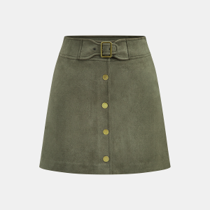 High-Waist Button Front Suede Effect Mini Skirt