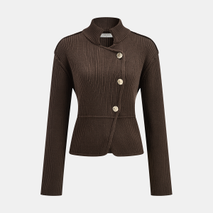 Stand Collar Asymmetric Button Cardigan