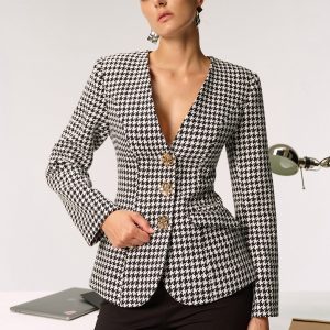 Metal Button Houndstooth Blazer