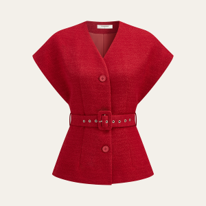 Tweed Belted Cap Sleeve Vest