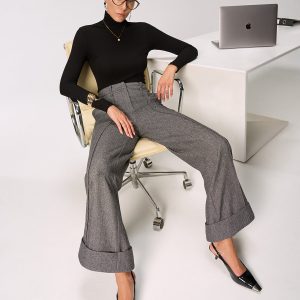 Mid-Waist Cuffed Wide-Leg Pants