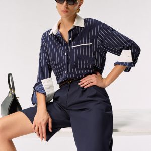 Contrast Collar & Cuff Striped Shirt