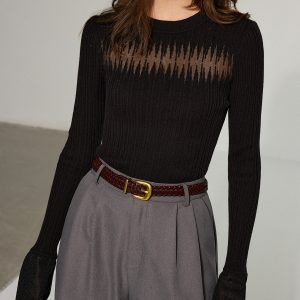 Flared Cuff Sheer Panel Knit Top