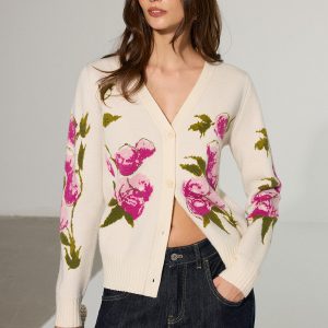 Floral V-Neck Button-Front Cardigan
