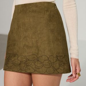 Floral Print Suede Effect Mini Skirt