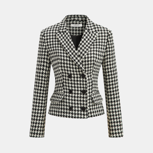 Houndstooth Tweed Double-Breasted Blazer