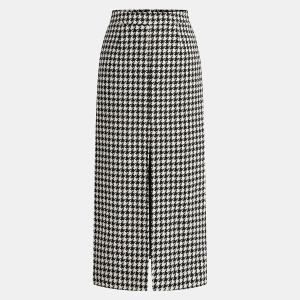 Houndstooth Tweed Slit Front Maxi Skirt