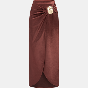 Metal Detail Satin Slit Midi Skirt