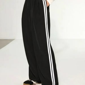 Casual Side Stripe Wide-Leg Pants