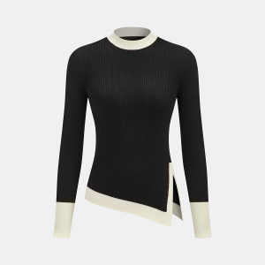Color-Block Asymmetric Hem Ribbed Knit Top