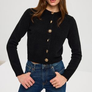 Wool Blend Metal Button Cardigan