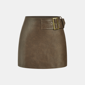 Metal Buckle Faux Leather Mini Skirt
