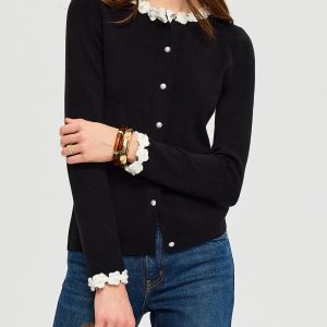 3D Floral Trim Pearl Button Cardigan