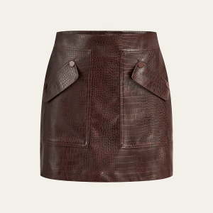 Faux Leather Crocodile-Embossed Mini Skirt