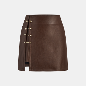 PU Leather Metal Detail Mini Skirt