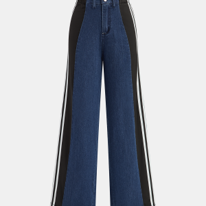 Striped Side Panel Mid-Waist Jeans